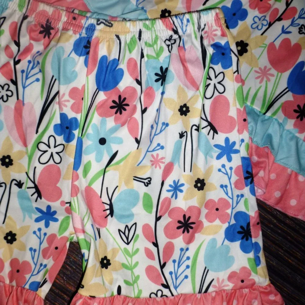 Boutique Floral Tunic Dress Ruffle Shorts Girls Outfit Set